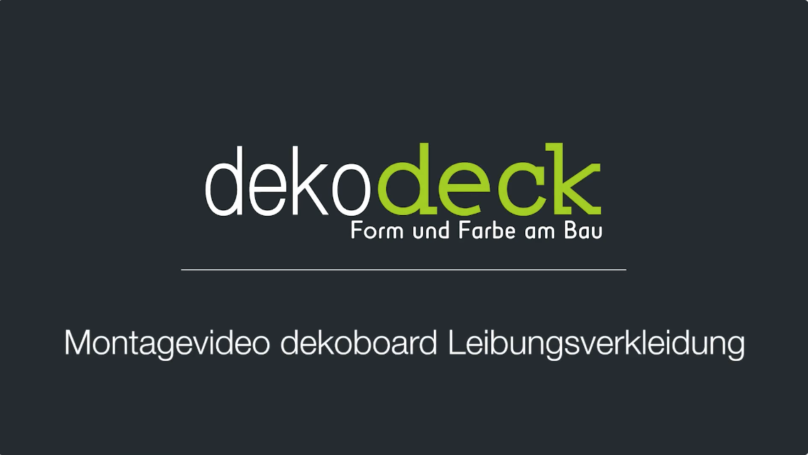 Titelbild mit dekodeck‑Logo und Hinweis auf ein Montagevideo zur Installation der dekoboard‑Leibungsverkleidung